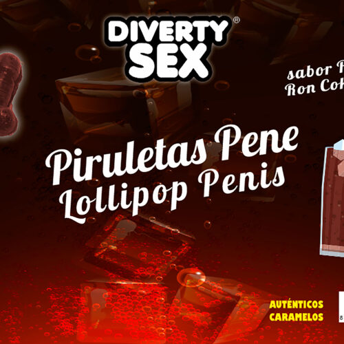 50 PIRULETAS PENE RON COLA 10 % DE ALCOHOL ¡ATREVETE A SABOREARLAS!